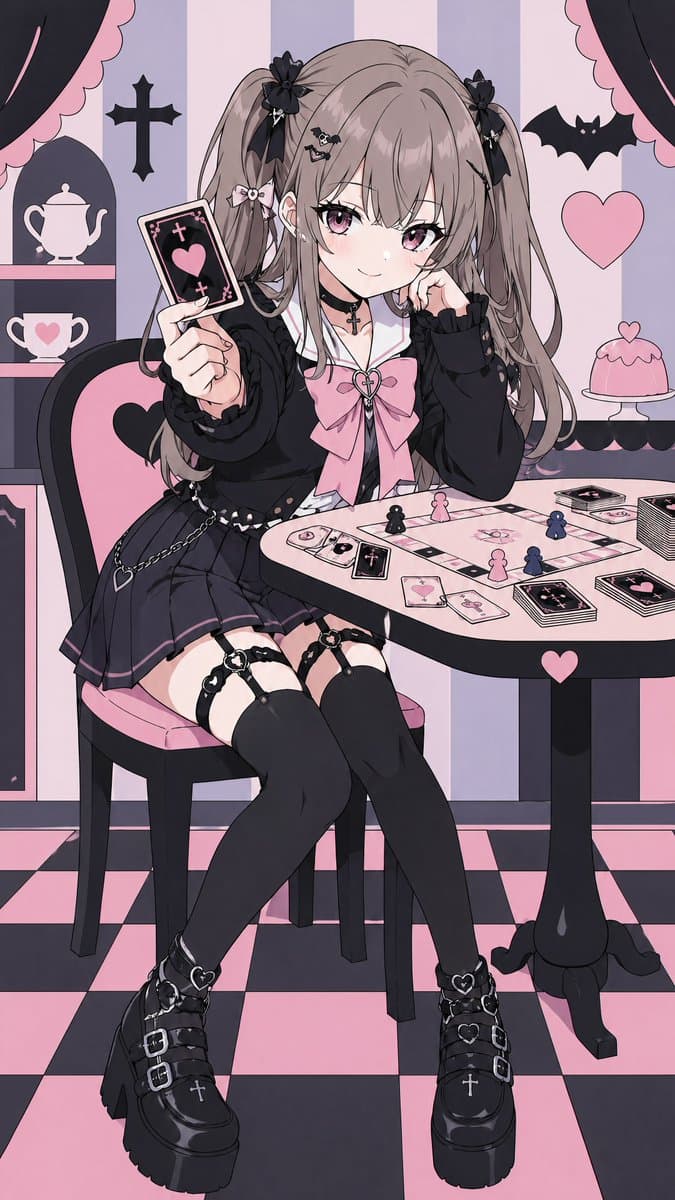 Pastel Goth Girl Playing Cards - AI image template preview