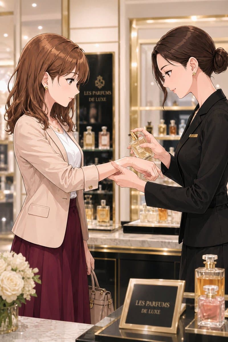 Luxury Perfume Counter Office Lady Scene - AI image template preview