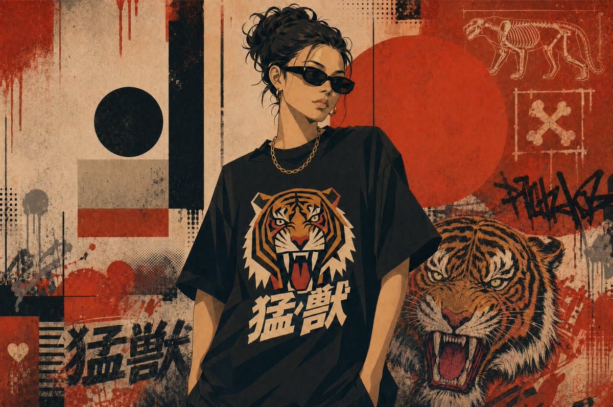 Grunge Tiger Streetwear Poster - AI image template preview
