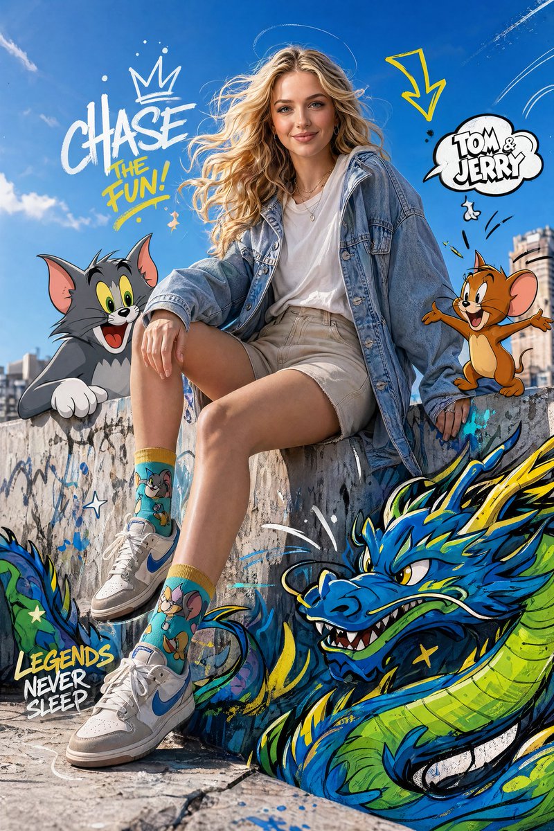 Fashion Editorial with Cartoons - AI image template preview