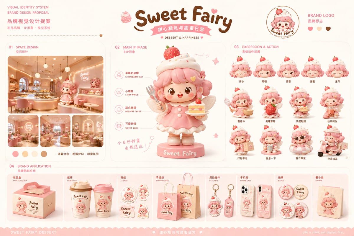 Dessert Brand Visual Identity Proposal Board - AI image template preview