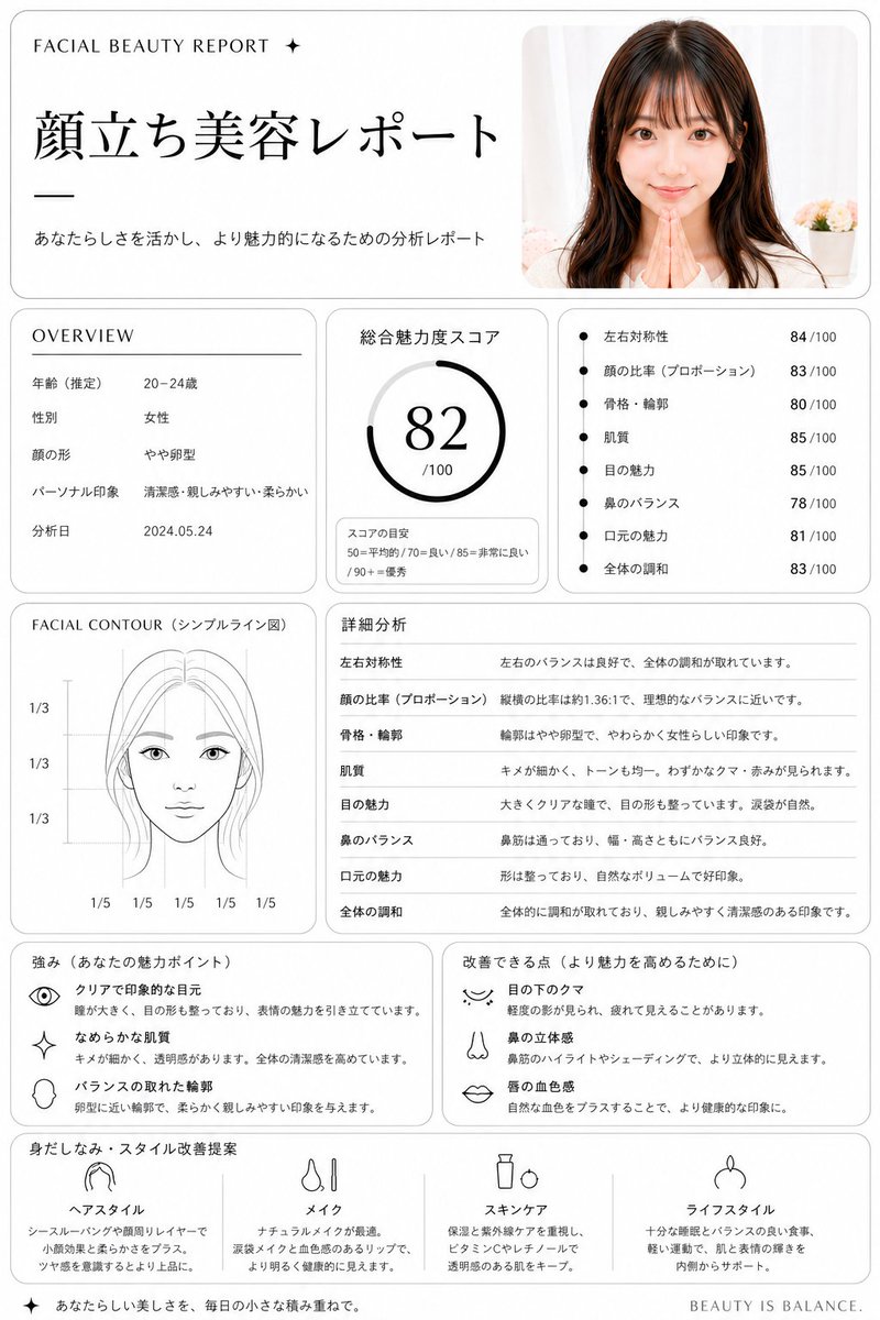 Minimalist facial beauty report - AI image template preview