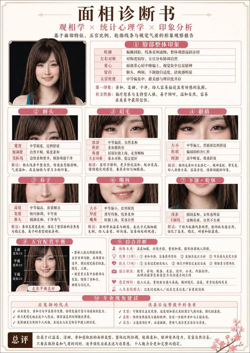 Japanese-Style Facial Analysis Diagnostic Poster - AI image template preview