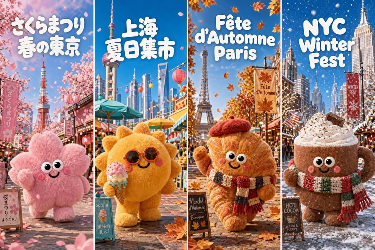 Four-Season Plush Festival City Grid - AI image template preview