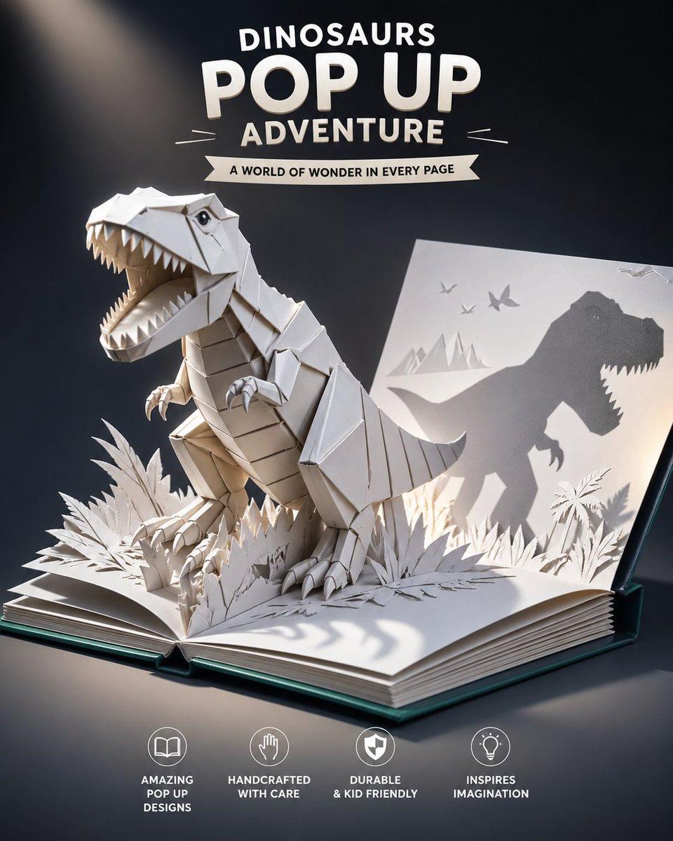 Origami Dinosaur Pop-Up Book Ad - AI image template preview