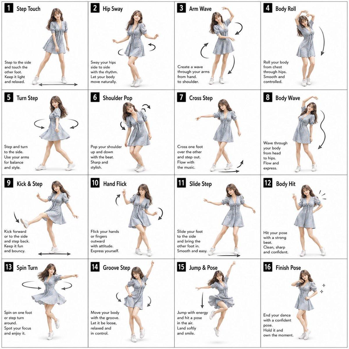 16-Pose Dance Instruction Sheet - AI image template preview
