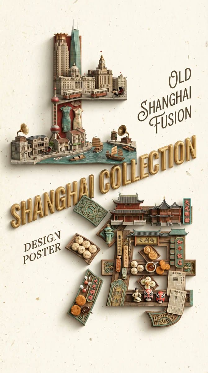 Old Shanghai Fusion Poster - AI image template preview