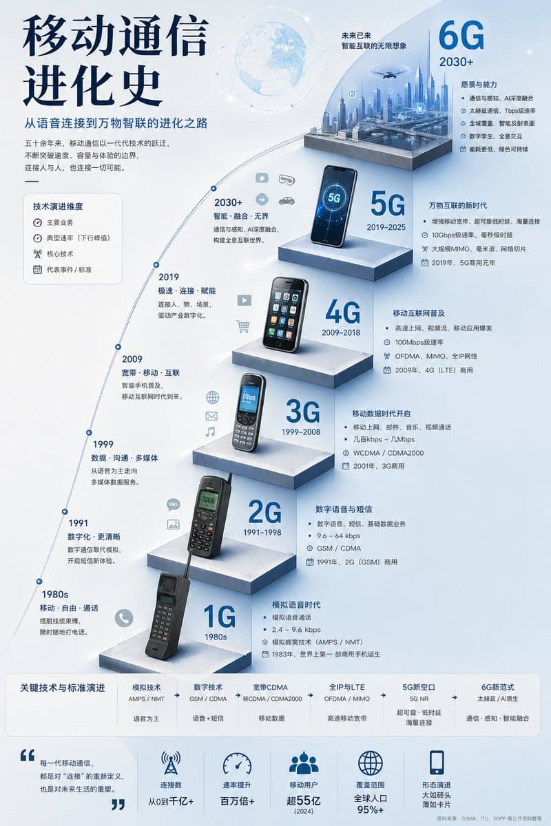Mobile Communication Evolution Infographic - AI image template preview