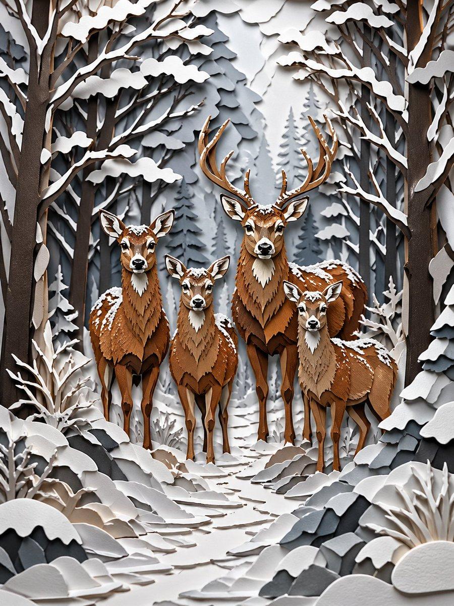 Winter Deer Papercut Forest - AI image template preview
