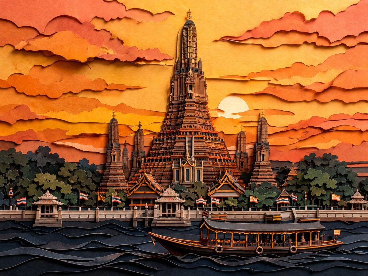 Papercut Wat Arun at Sunset - AI image template preview