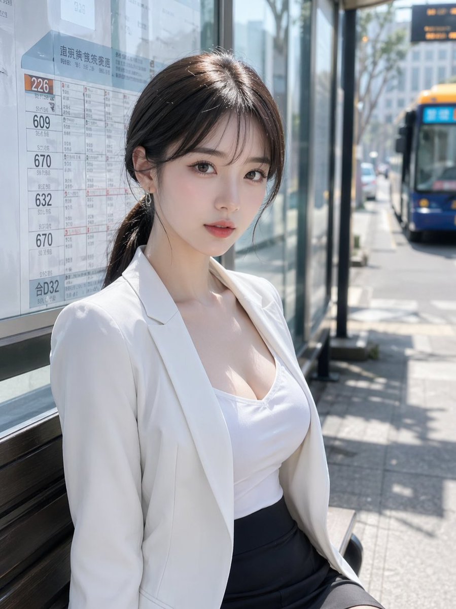 Realistic Woman at Japanese Bus Stop - AI image template preview