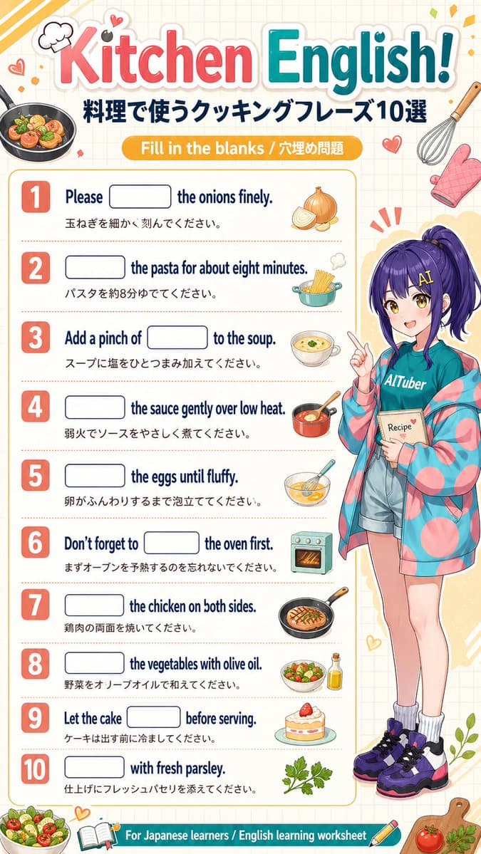Kitchen English Fill-in Worksheet Poster - AI image template preview