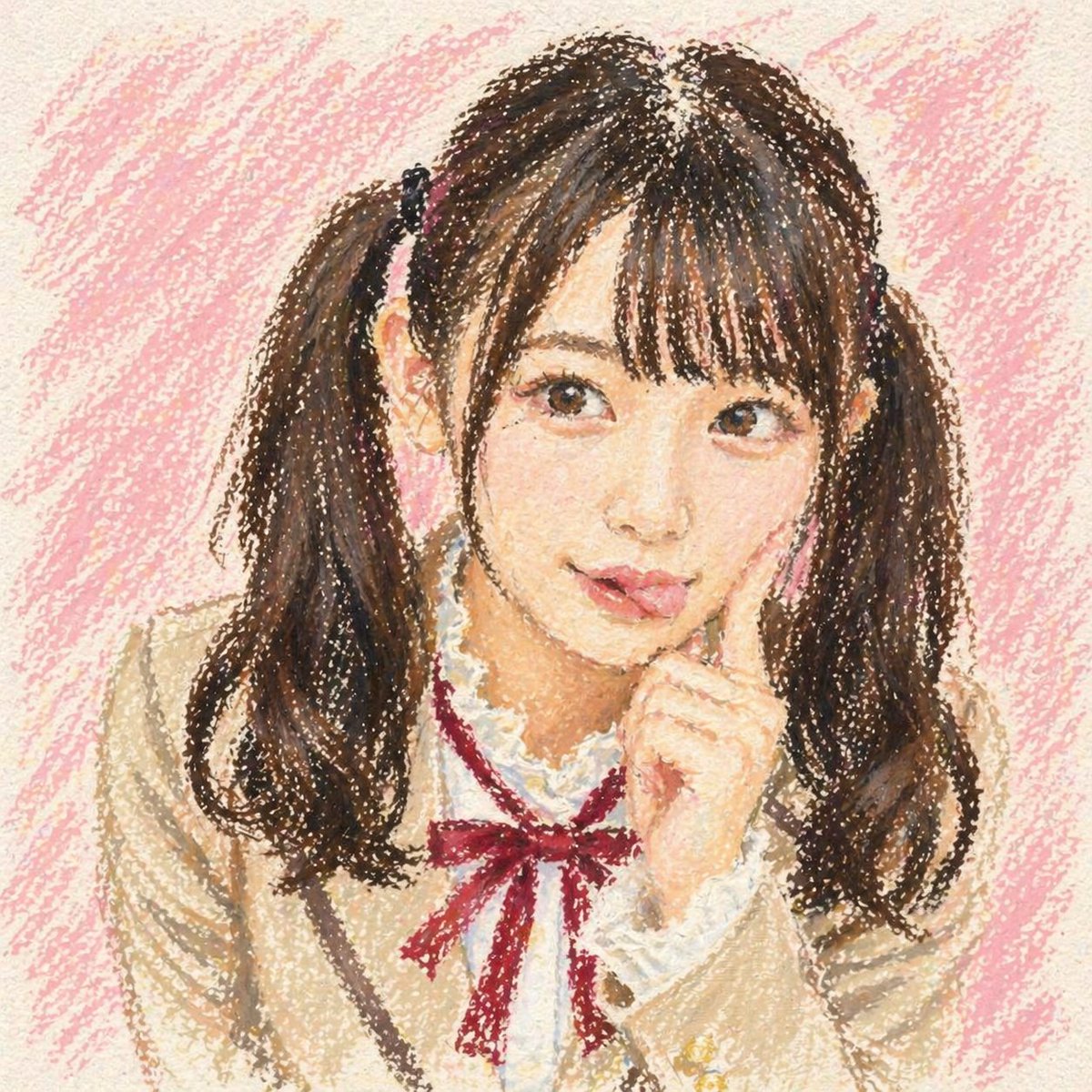 Cute Oil Pastel Schoolgirl Portrait - AI image template preview