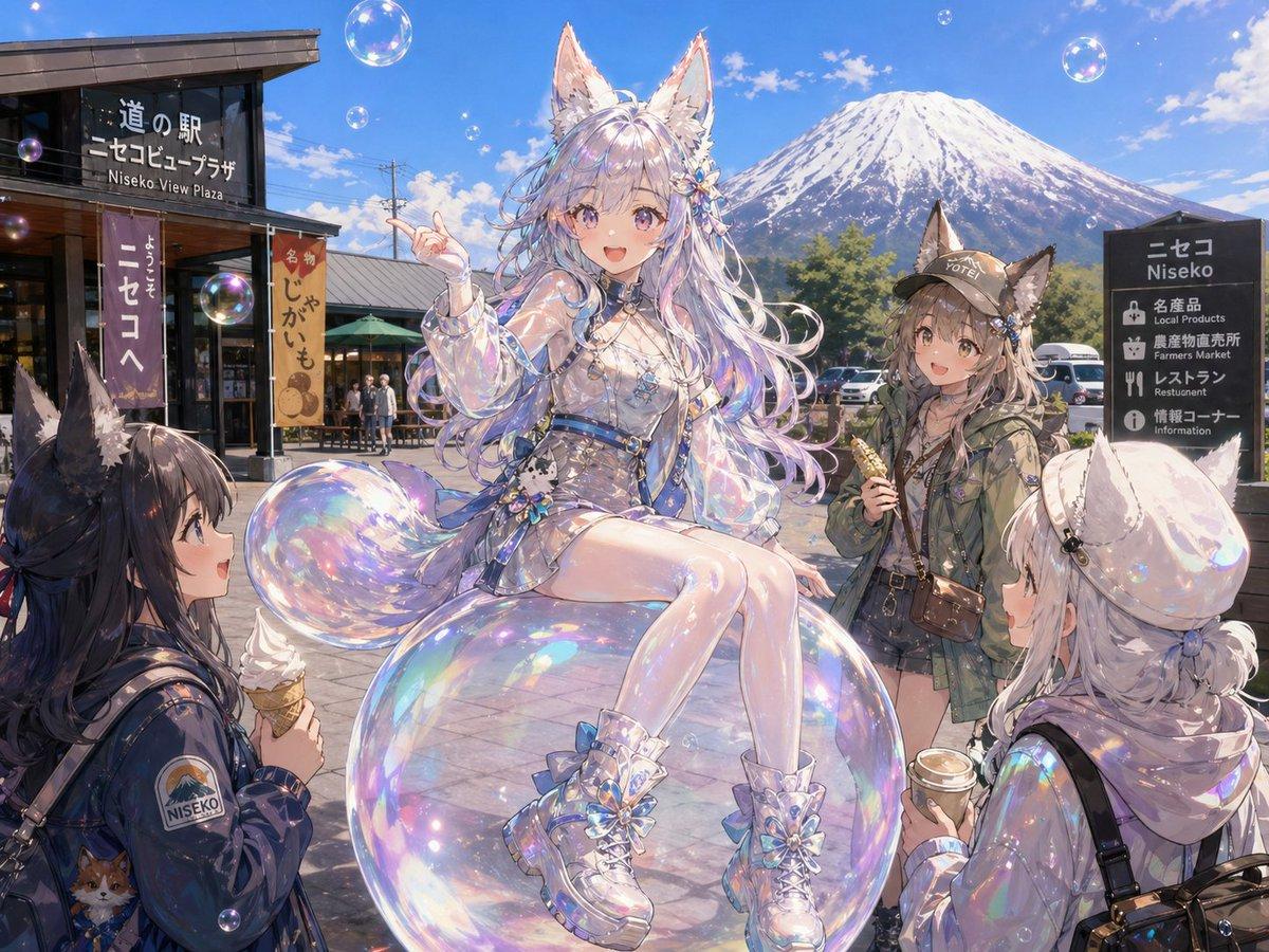 Bubble Fox Friends Meet in Niseko - AI image template preview