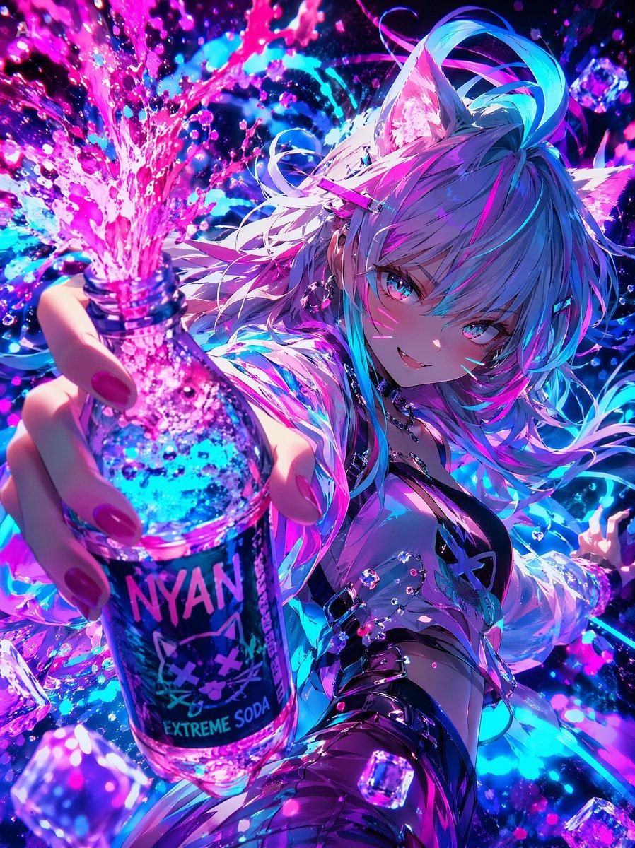 Neon Catgirl Soda Splash - AI image template preview