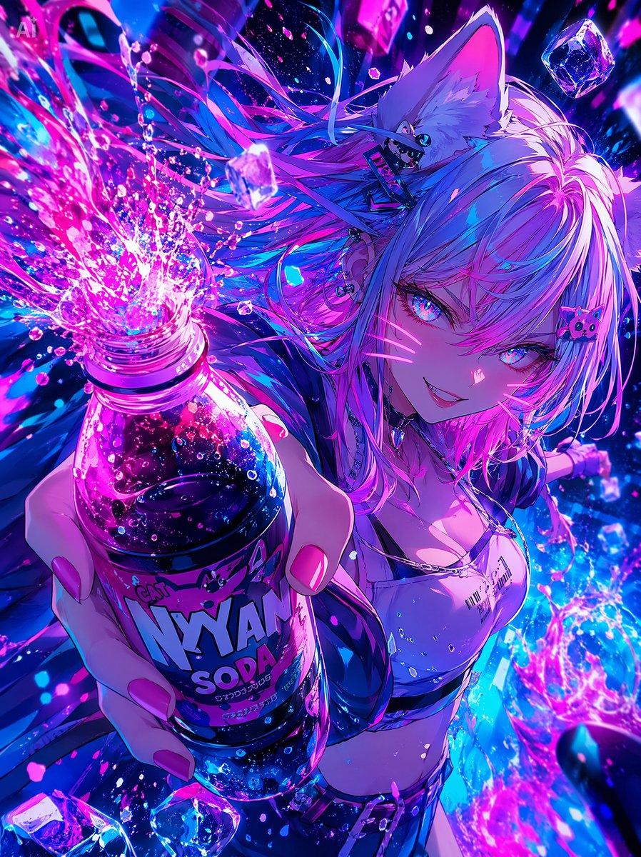 Neon Catgirl Soda Ad - AI image template preview