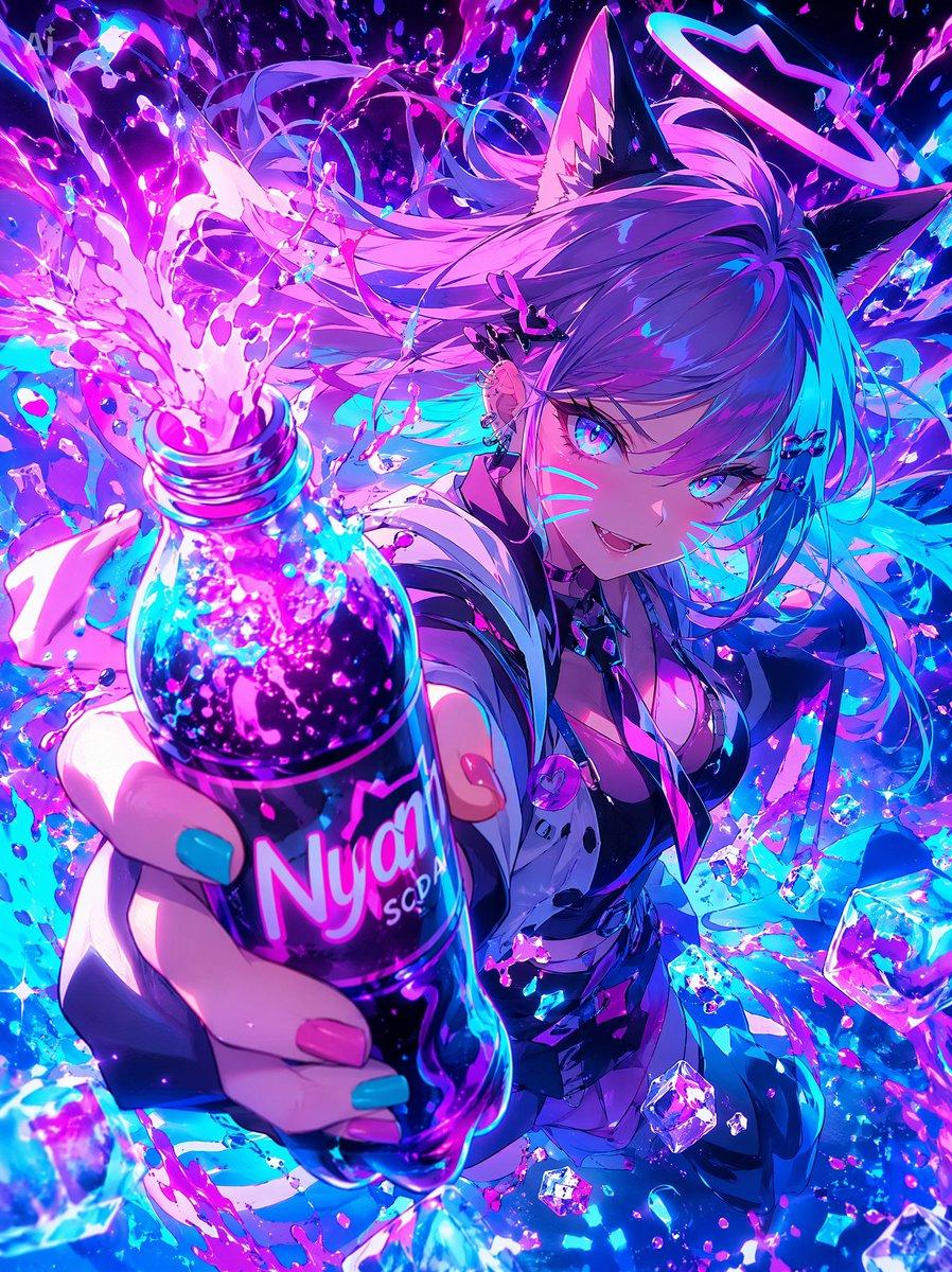 Neon Catgirl Soda Burst - AI image template preview