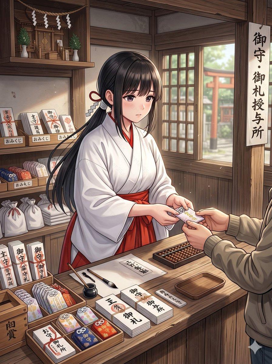 Anime Shrine Maiden Omamori Counter - AI image template preview
