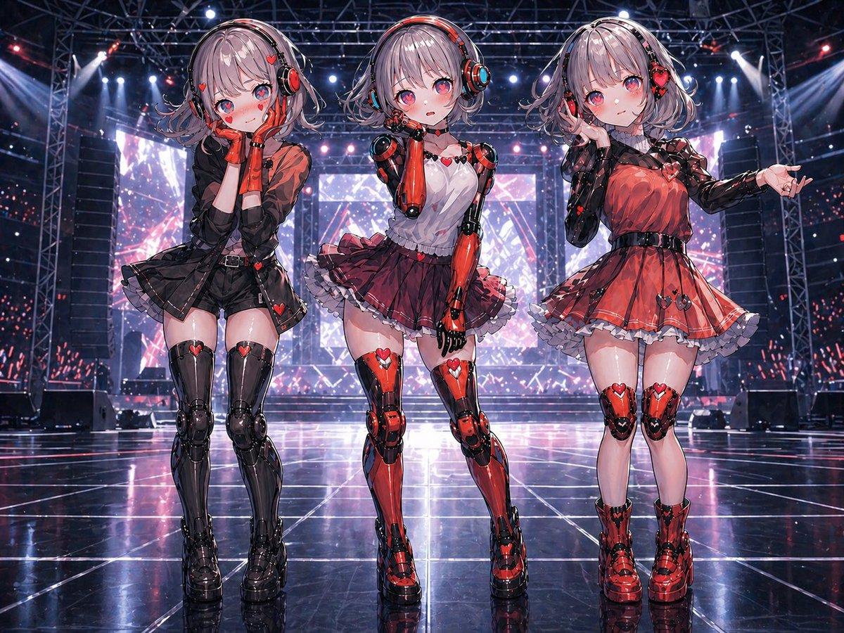 Three Android Idol Girls on Concert Stage - AI image template preview