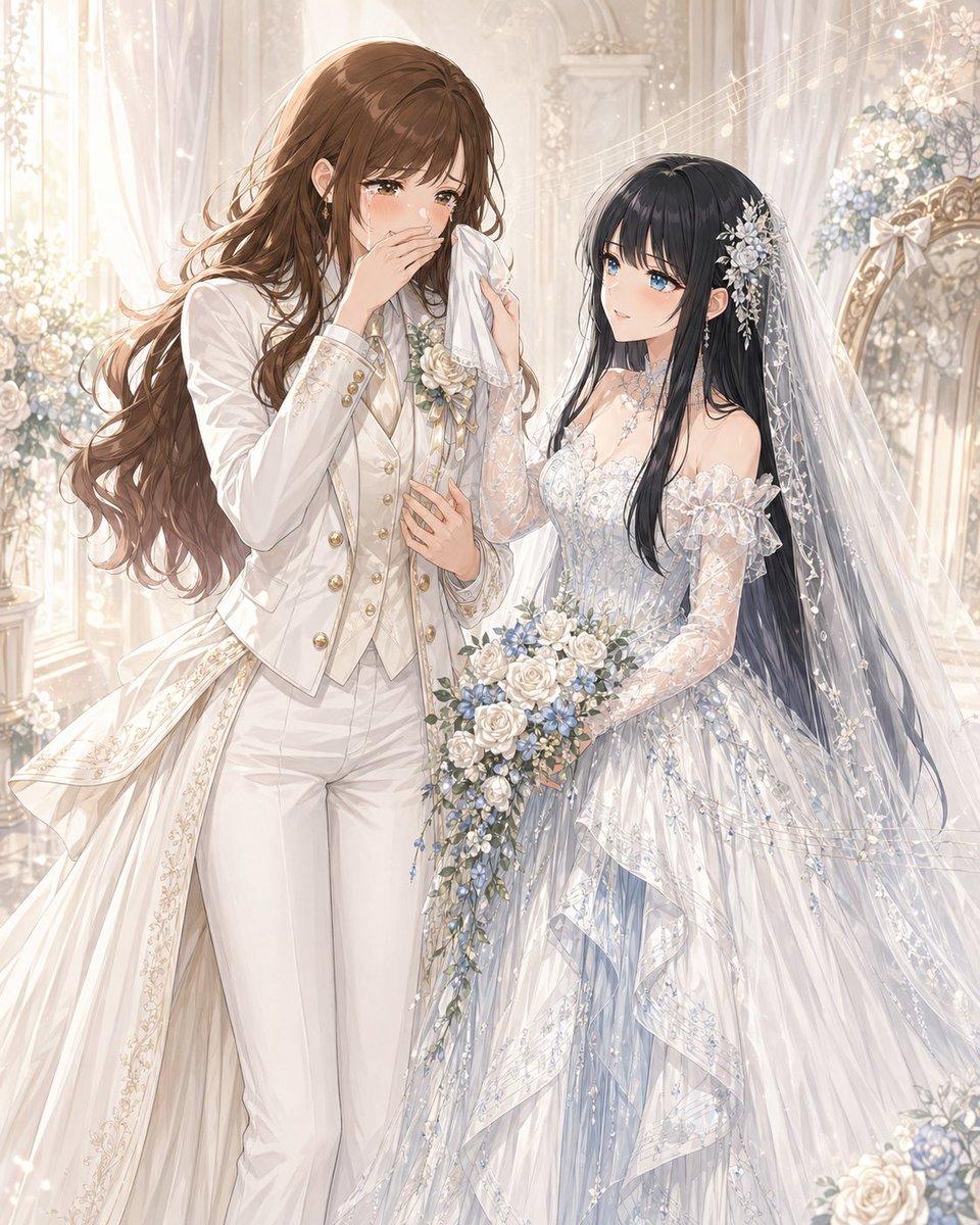 Romantic Yuri Wedding Chapel Portrait - AI image template preview