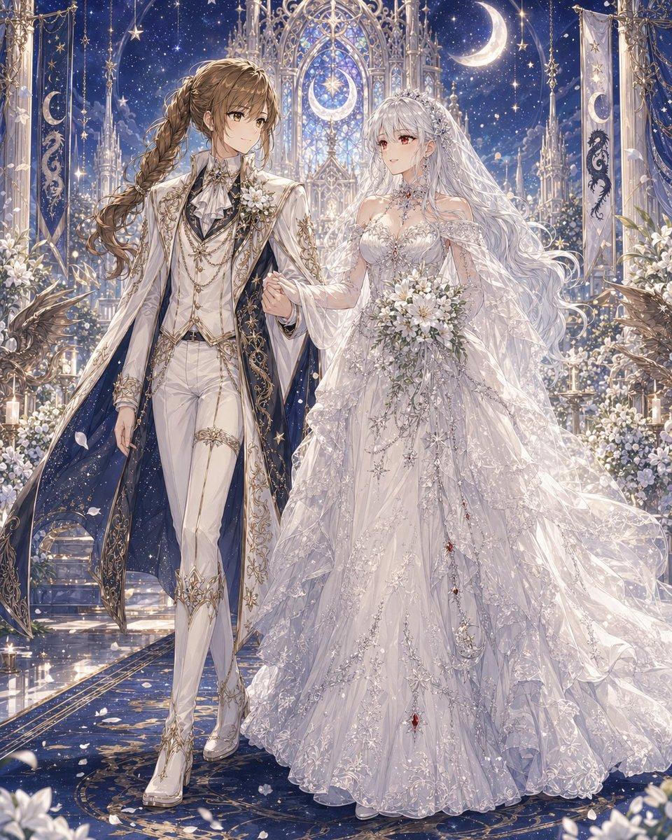 Celestial Yuri Wedding in Moonlit Cathedral - AI image template preview