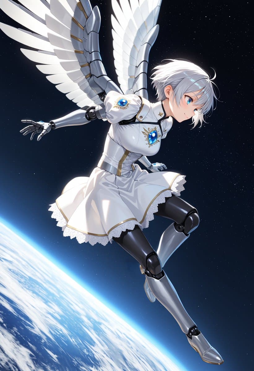 Angelic Android Girl Above Earth - AI image template preview
