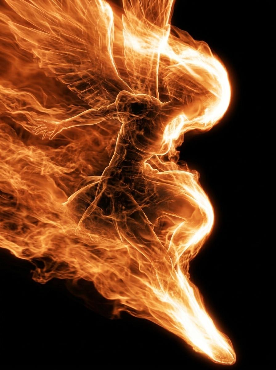 Flaming Angel in Black Void - AI image template preview