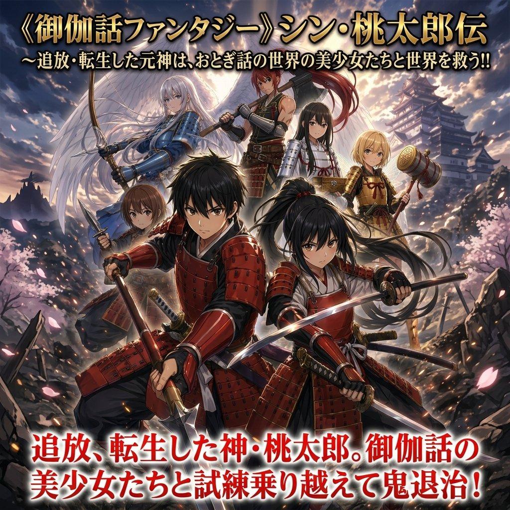 Epic Momotaro Fantasy Cover - AI image template preview