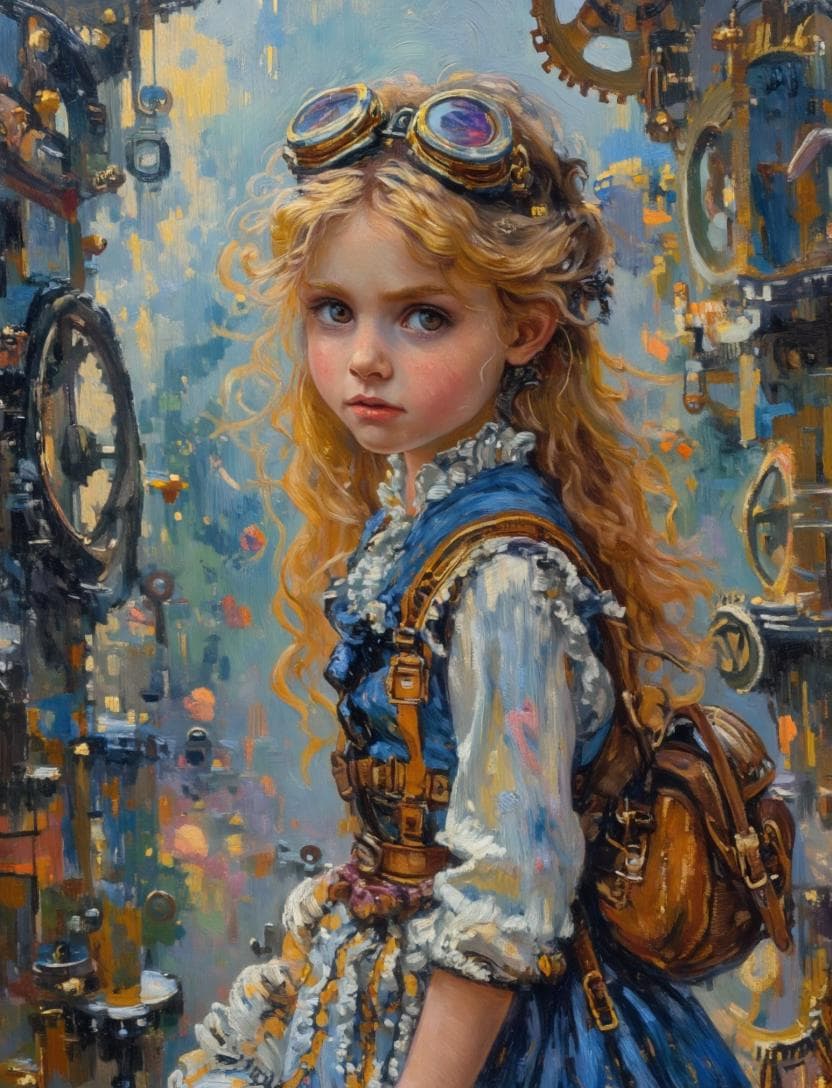 Painterly Steampunk Girl Portrait - AI image template preview