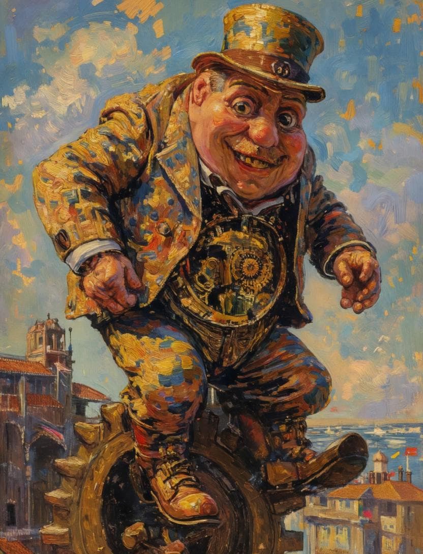 Surreal Clockwork Gentleman on a Gear - AI image template preview