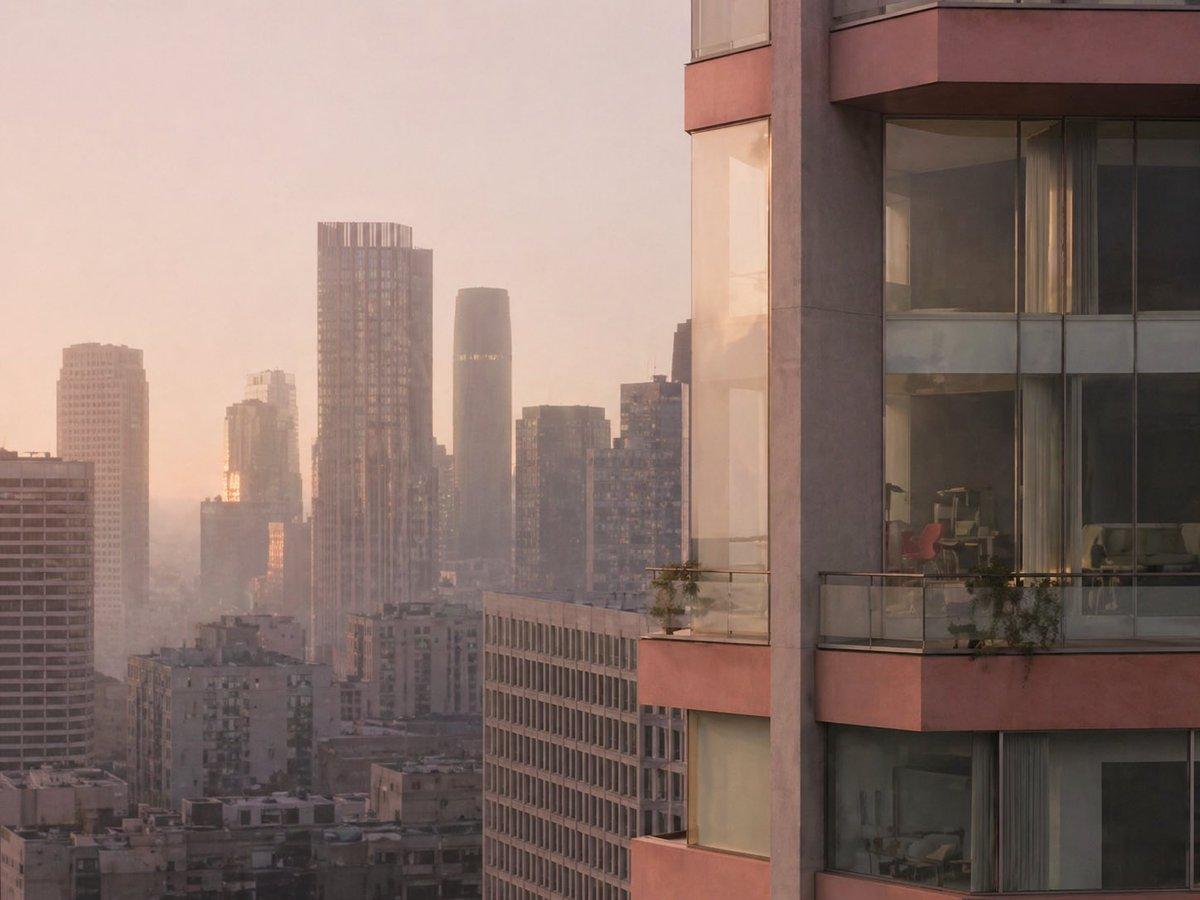 Luxury High-Rise at Hazy Sunrise - AI image template preview
