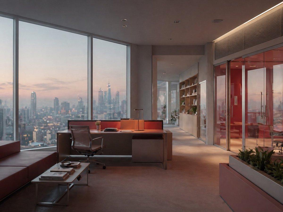 Luxury Office at Dusk Skyline View - AI image template preview