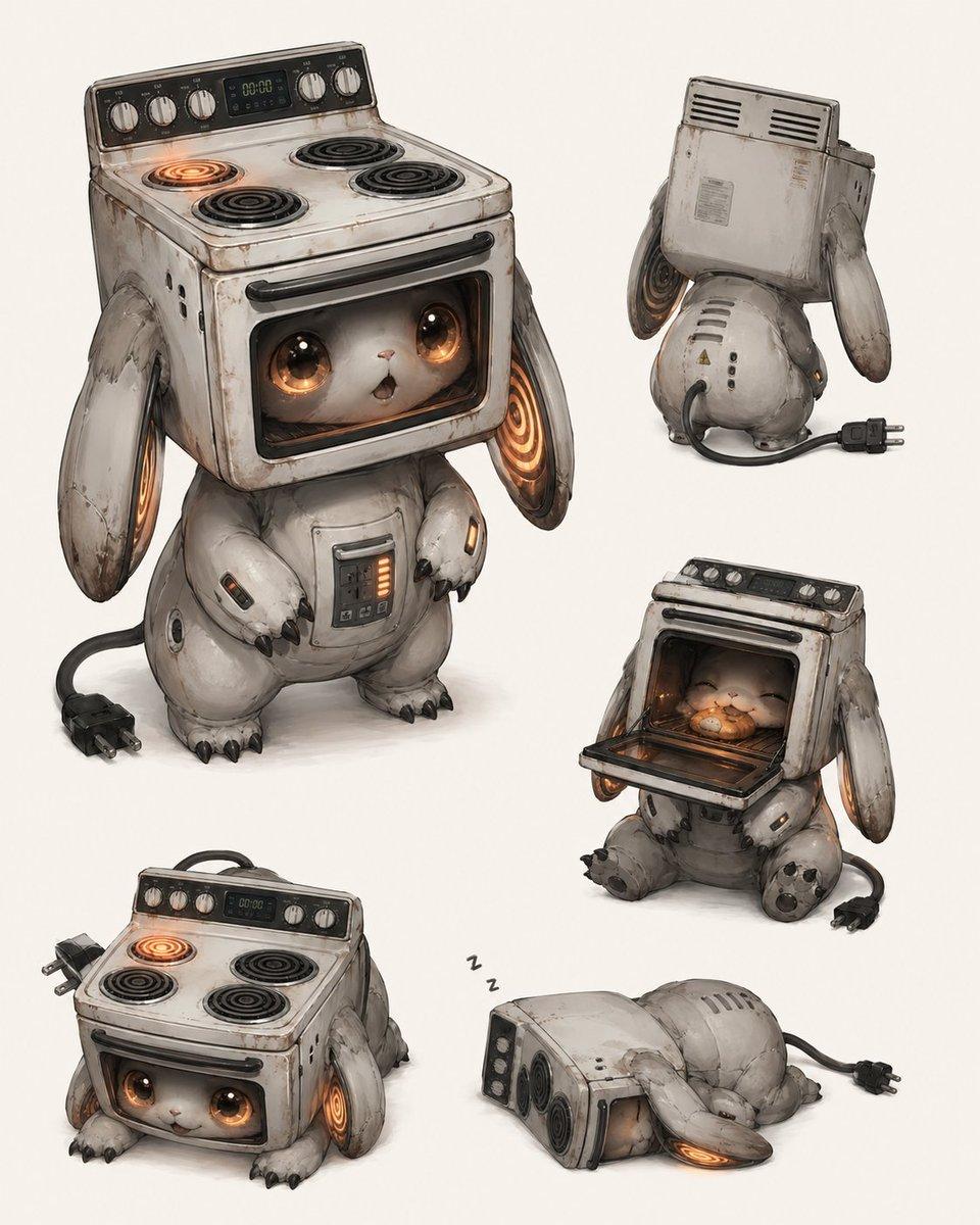 Vintage Stove Bunny Creature Sheet - AI image template preview