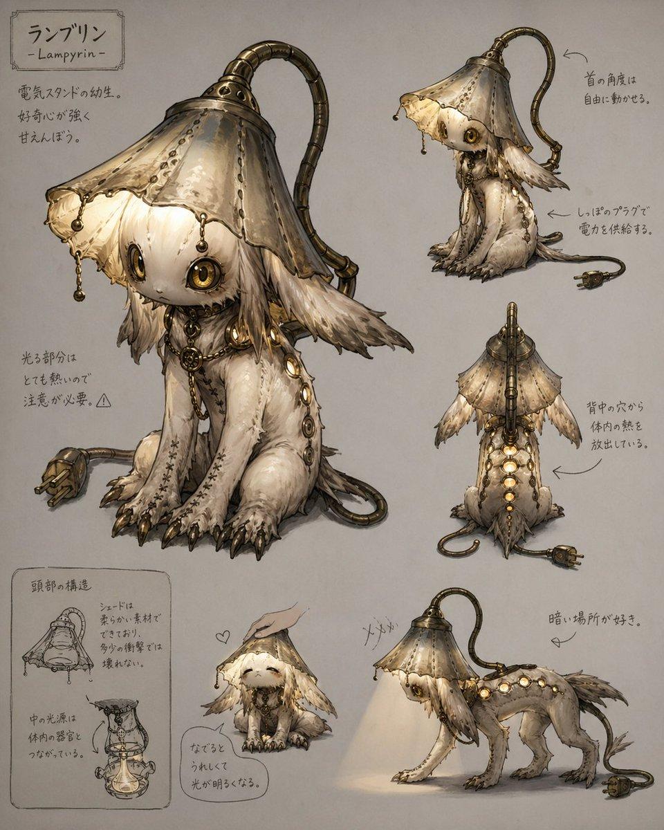 Lamp-Creature Concept Art Sheet - AI image template preview