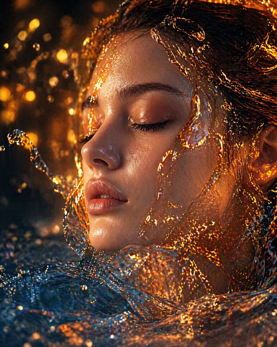 Surreal Molten Gold Liquid Portrait - AI image template preview