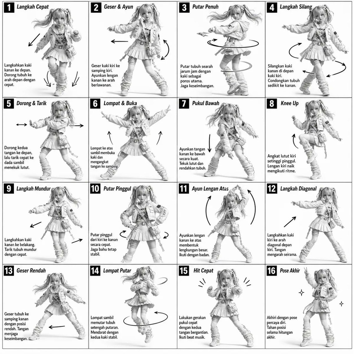 3D Grayscale Dance Reference Sheet - AI image template preview