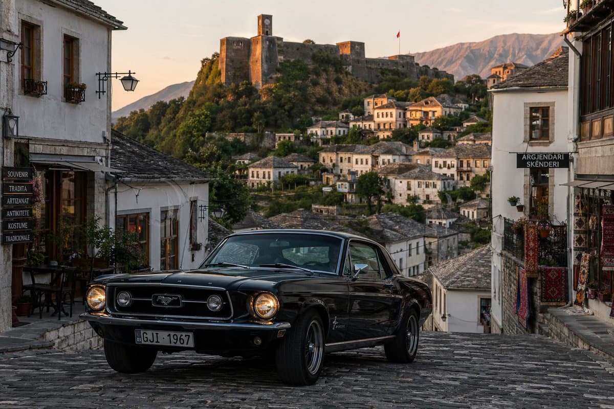 Classic Car in Scenic Location - AI image template preview