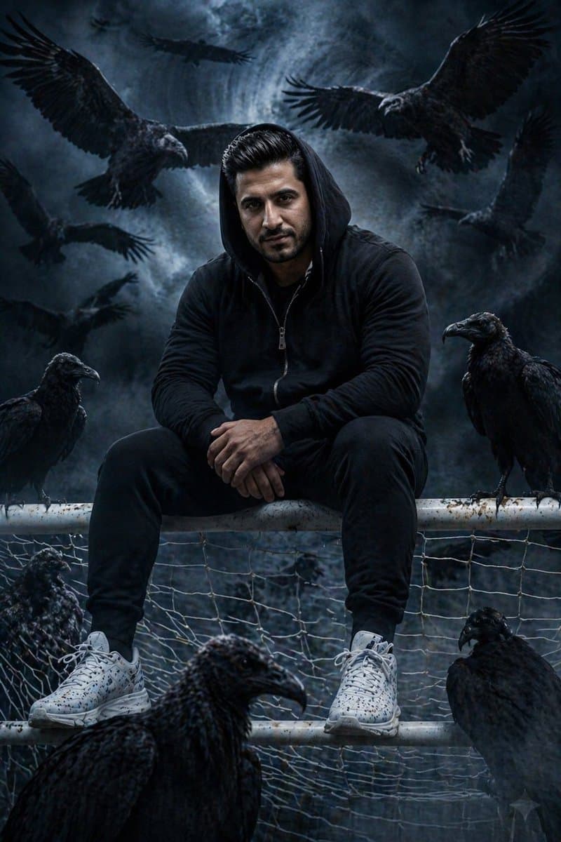 Cinematic South Asian Male Portrait with Vultures - AI image template preview