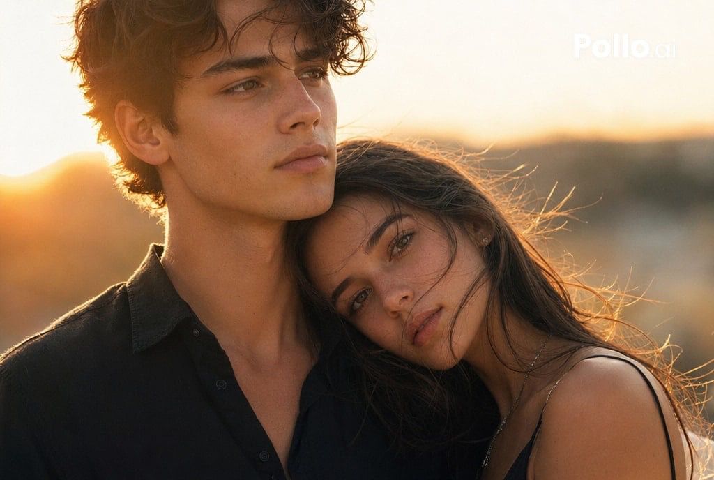 Cinematic Sunset Couple Close-Up - AI image template preview