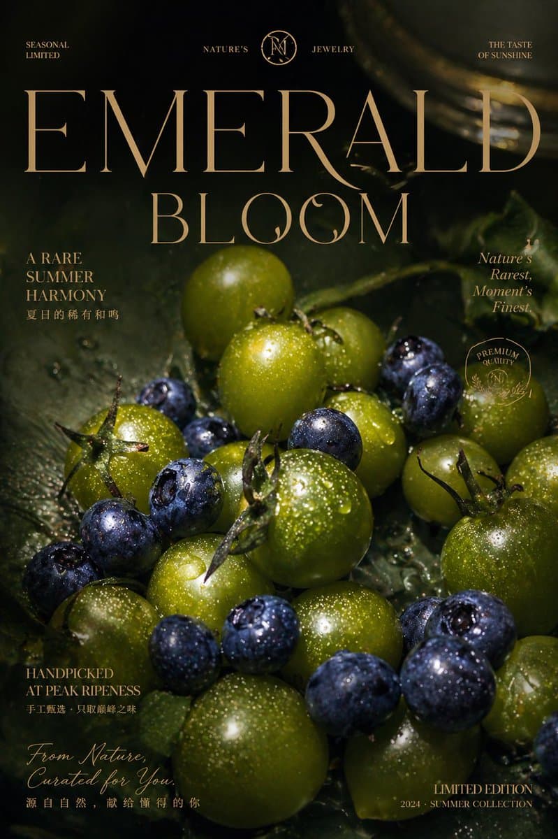Luxury Emerald Bloom Fruit Poster - AI image template preview