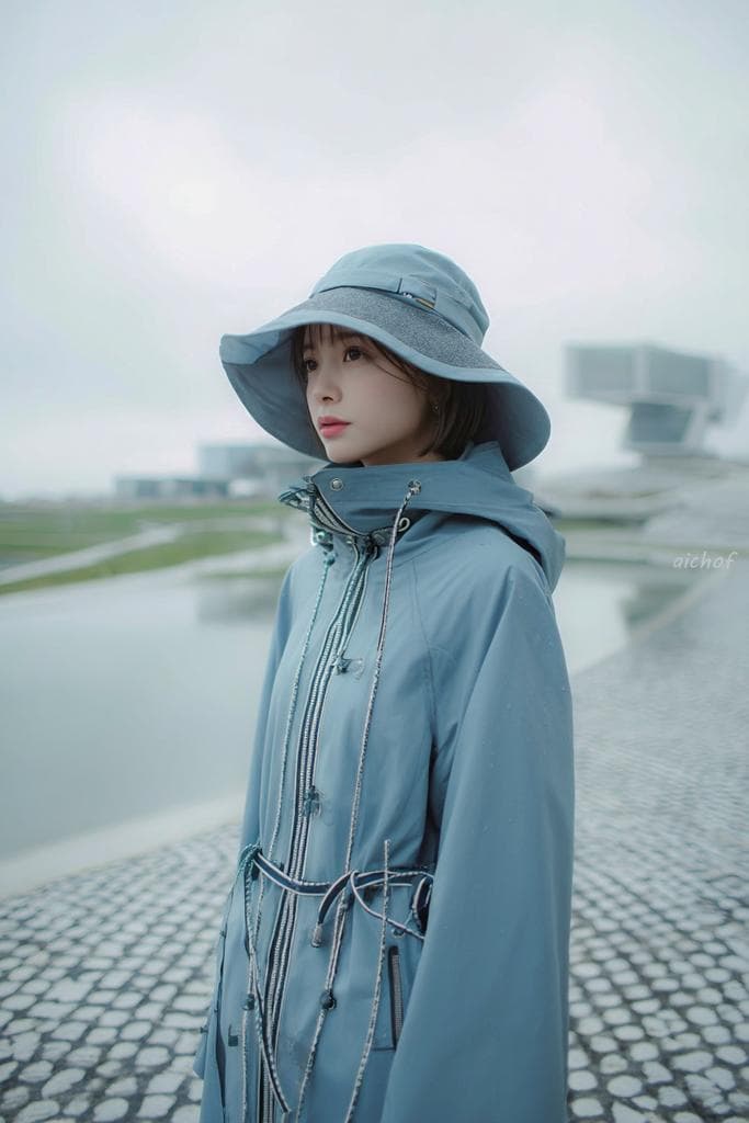 Rainy Blue Editorial Portrait - AI image template preview