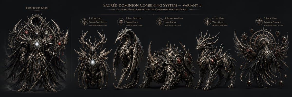 Gothic Five-Beast Combining Mecha Sheet - AI image template preview