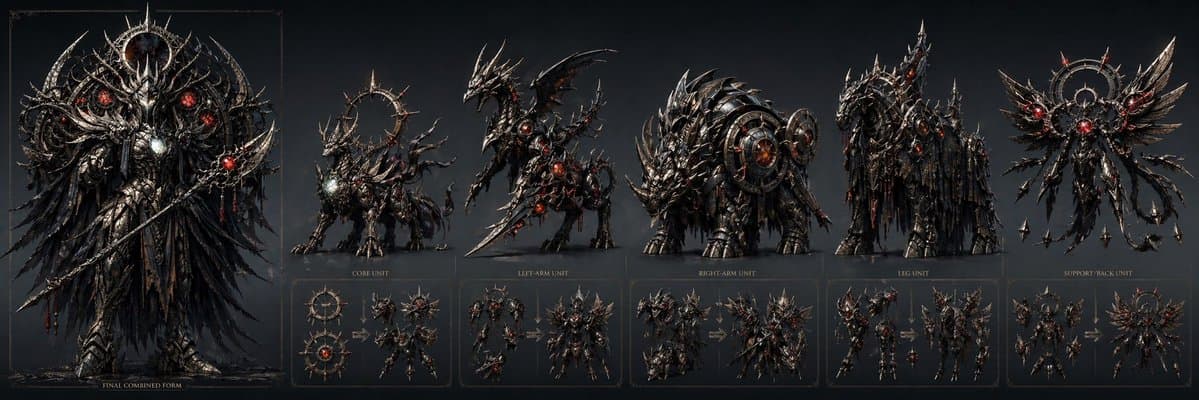 Gothic Combining Mecha Concept Sheet - AI image template preview