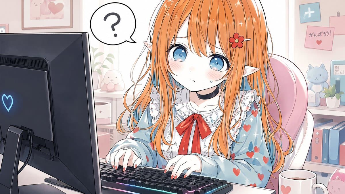 Confused Elf Girl at Pastel Desk - AI image template preview