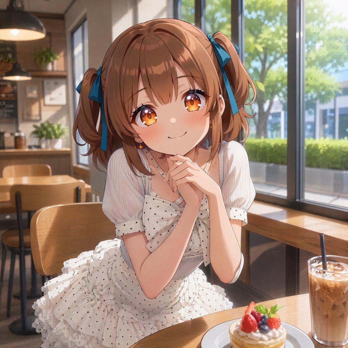 Anime Girl in Sunny Cafe - AI image template preview
