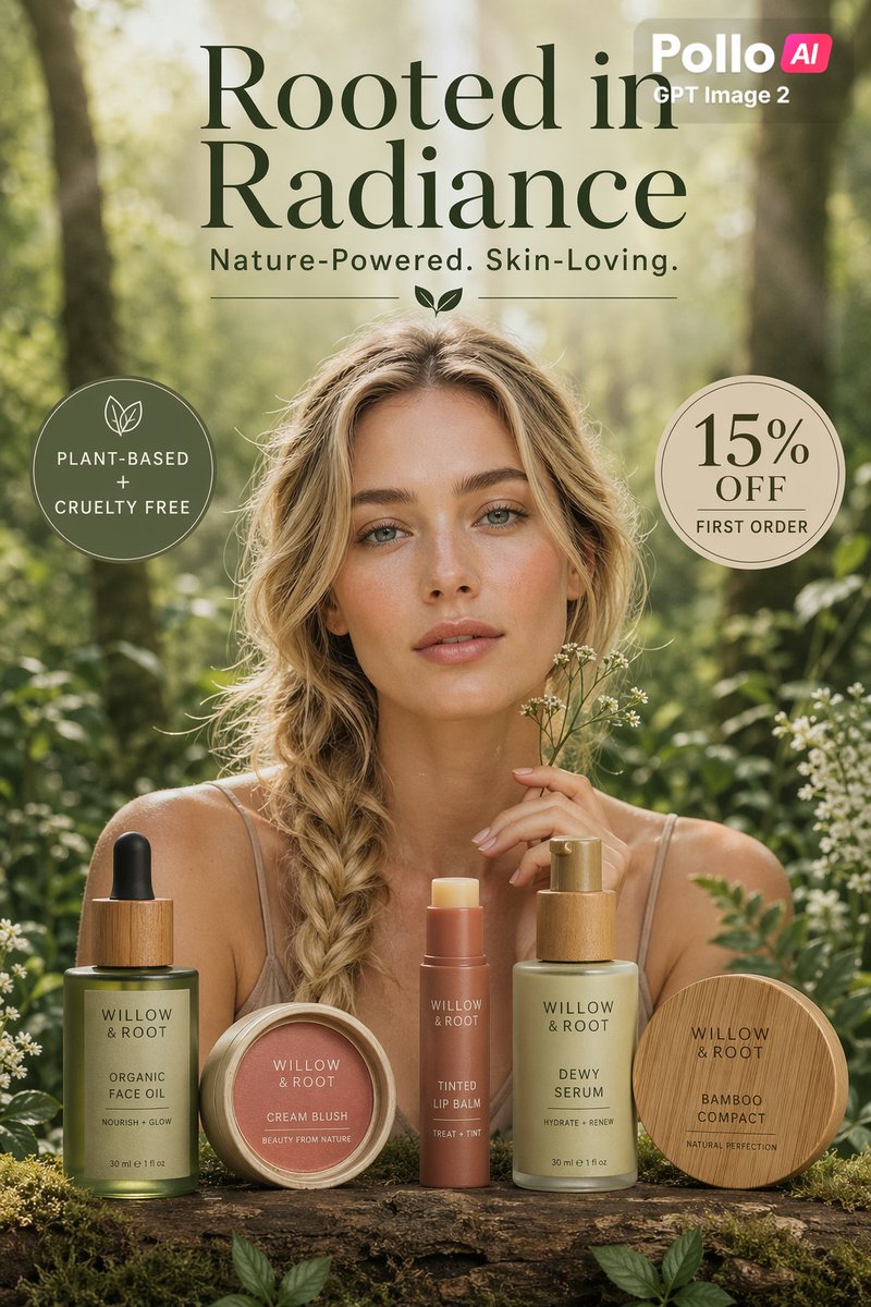 Natural Skincare Forest Ad Poster - AI image template preview