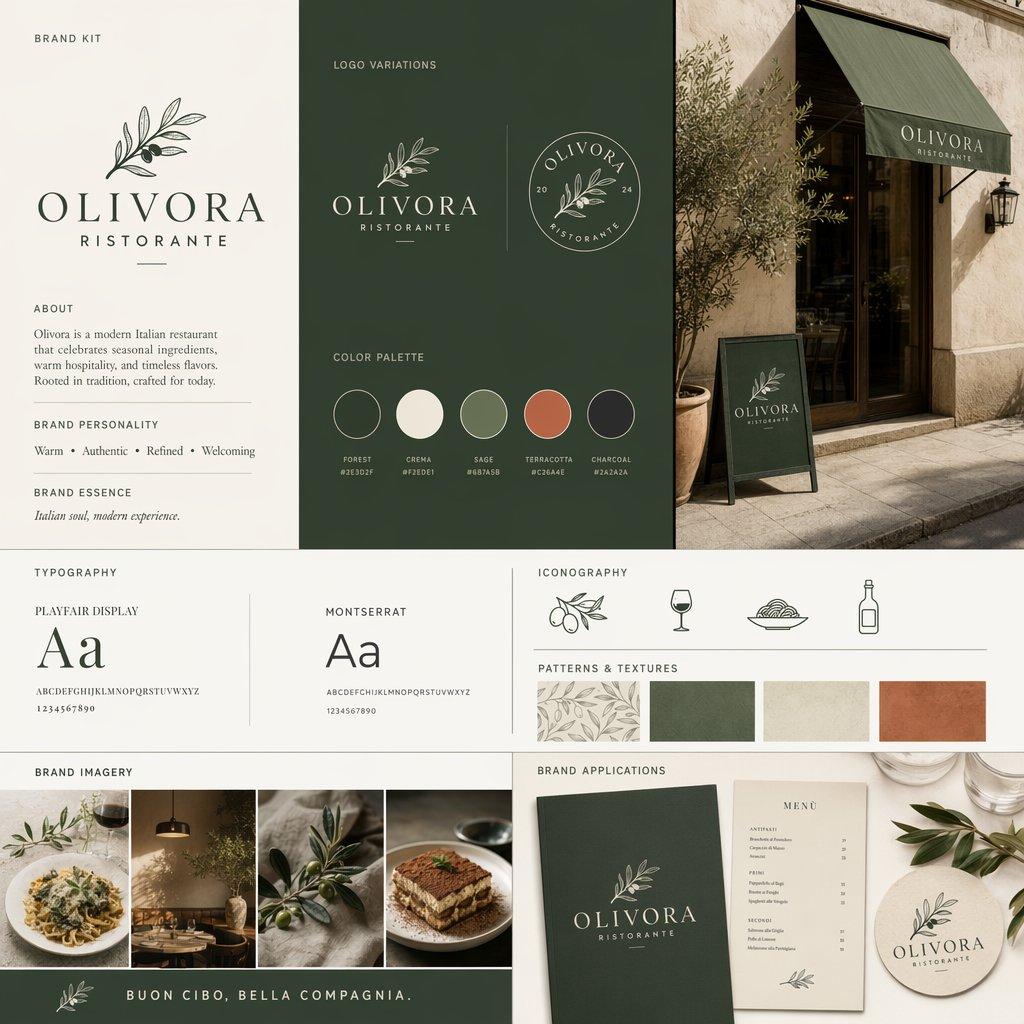 Italian Restaurant Brand Kit Board - AI image template preview