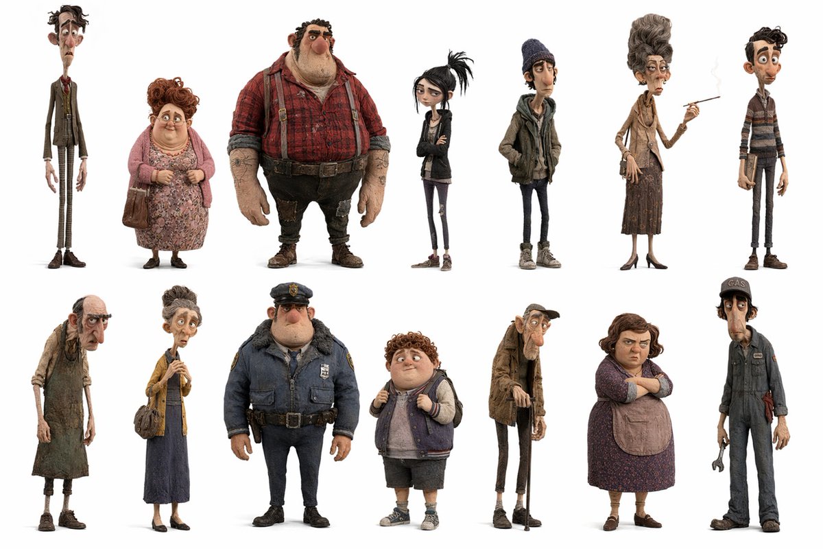 Whimsical Animated Townsfolk Lineup - AI image template preview