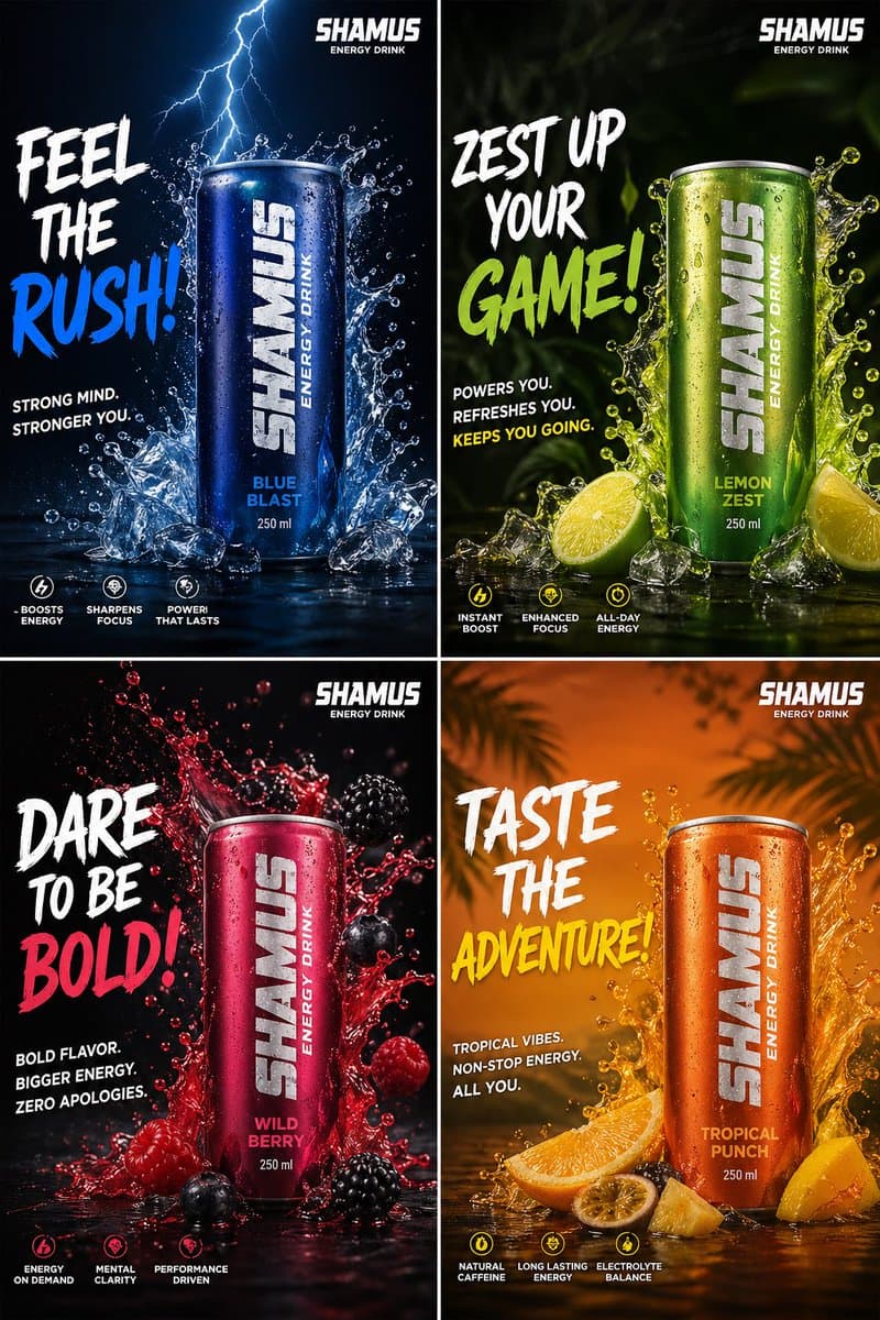 Energy Drink Brand Instagram Creatives - AI image template preview