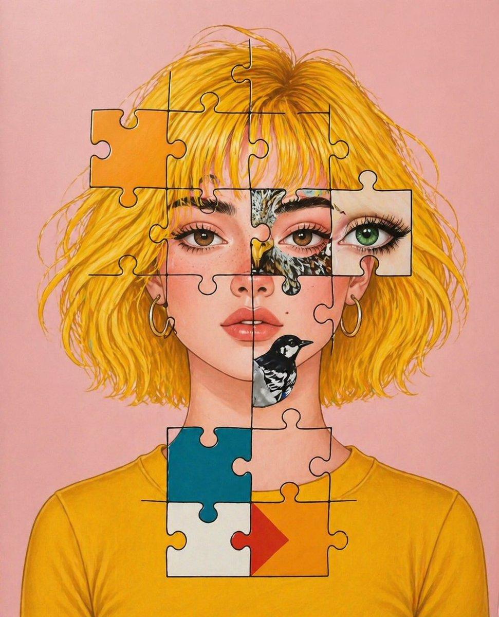 Surreal Jigsaw Portrait Illustration - AI image template preview